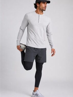 Lululemon Performance Light Gray Long-Sleeve Henley Activewear Shirt